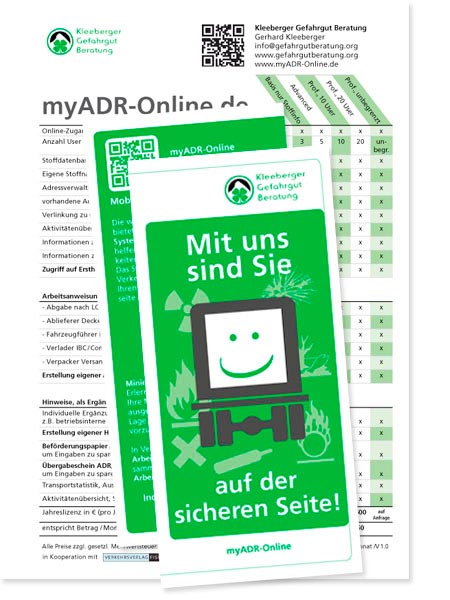 Flyer Preisliste myADR Online Gefahrgutberatung Kleeberger